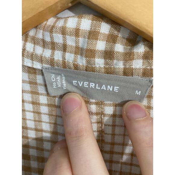 Everlane button down shirt dress women’s size M tan plaid 100% linen minimalist - Picture 5 of 8